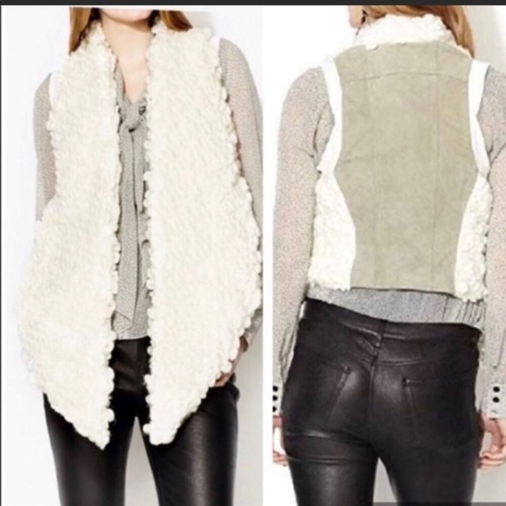 Miha White Wool Blend Suede Vest Women's Size XS Lagenlook Winter Penny Lane